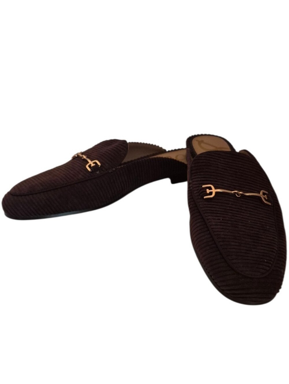 Sam Edelman Womens Brown Corduroy Slip On Flat Loafer with Gold Detail 8.5 NWOB